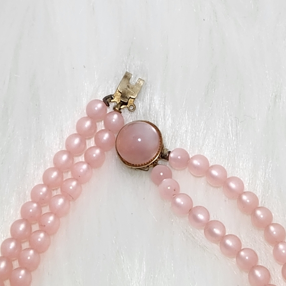 Sweet Vintage Doubled Strand Elegant Faux Pink Pearl Necklace - Picture 4 of 7